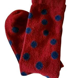 New Garnet Hill Dot Socks 9-11 Warm Crew Cashmere Blend Red Navy Cold Weather